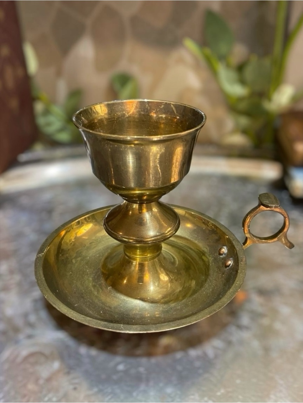 Vintage Solid Brass Chamberstick Candlestick Holder